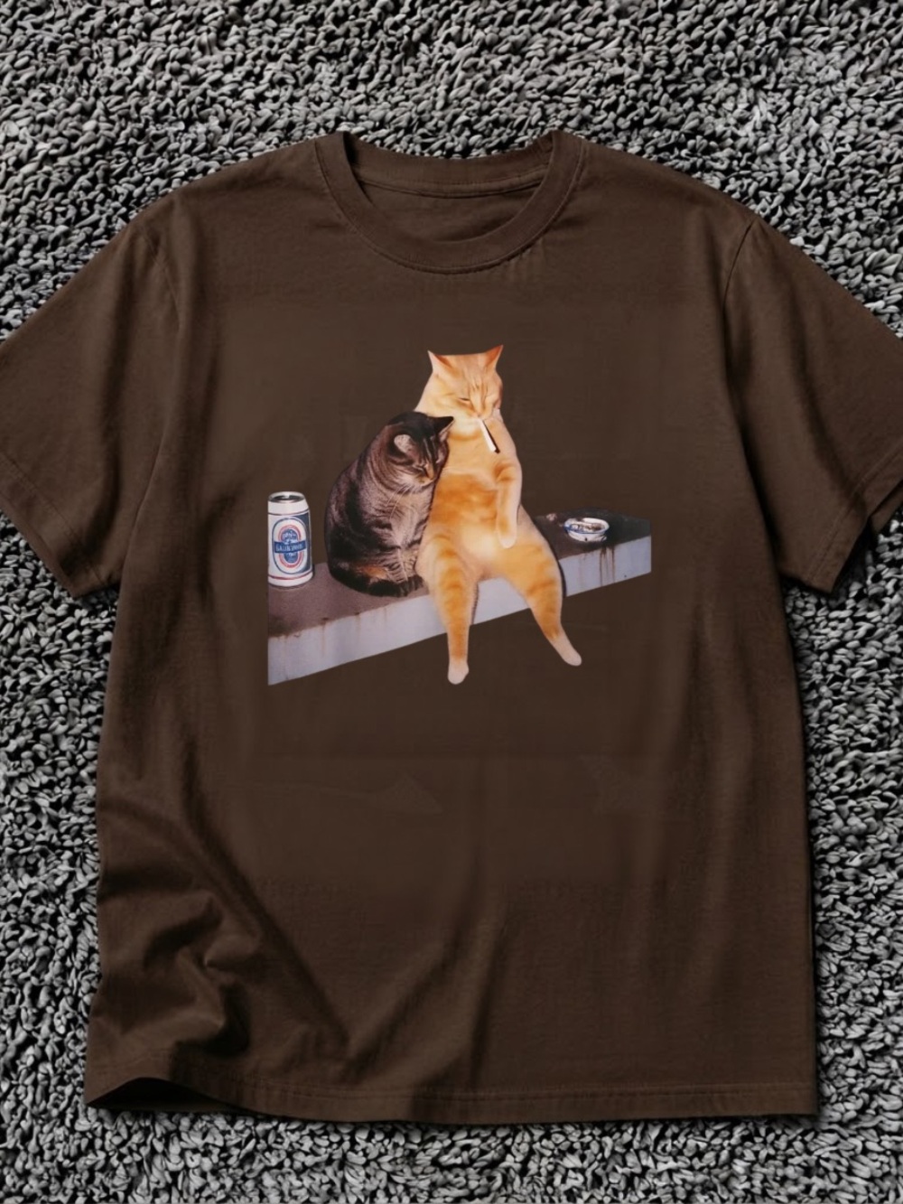 Dark Chocolate Tee with Two Cats Graphic